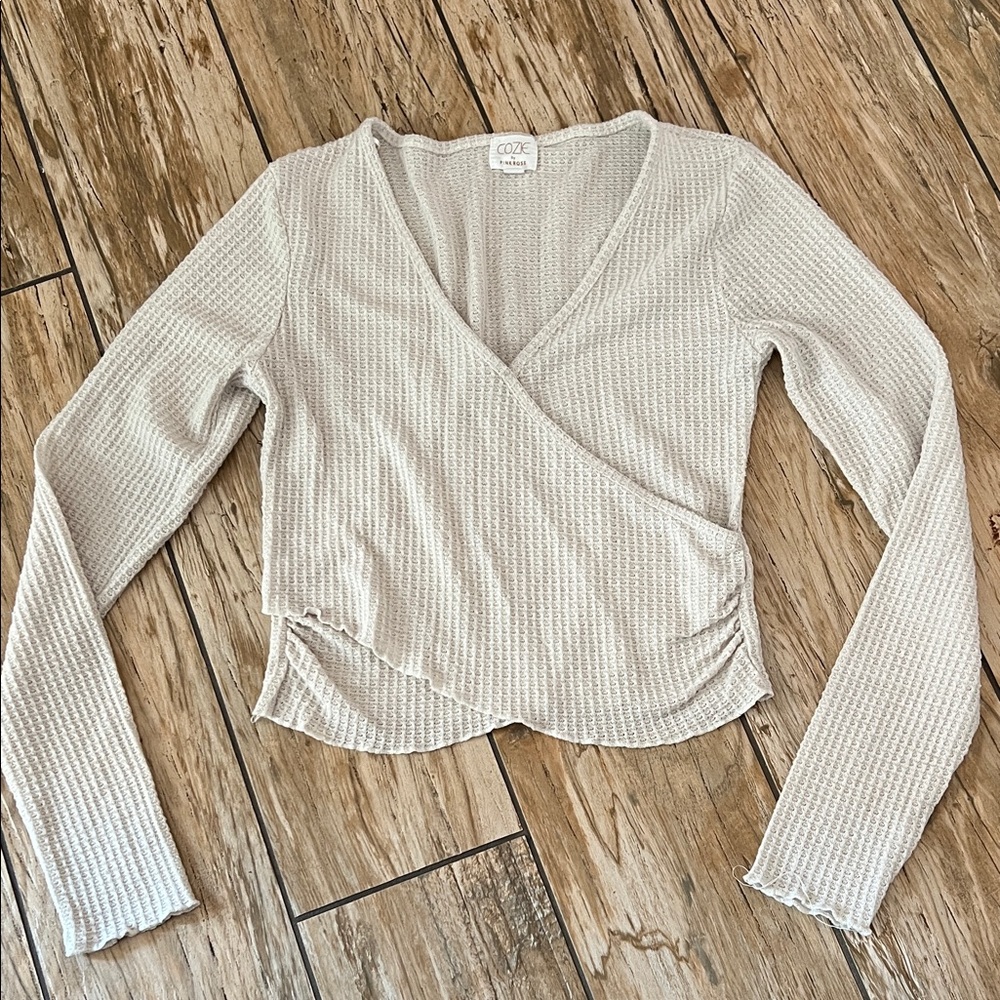 Cozie by Pink Rose Beige Textured Crop Top